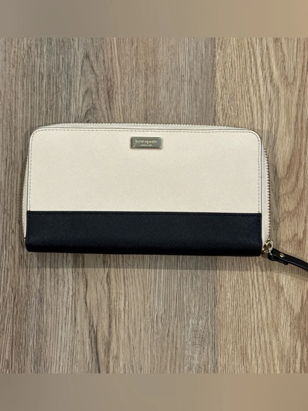 kate spade Cream and Black Zip-Around Wristlet Wallet
